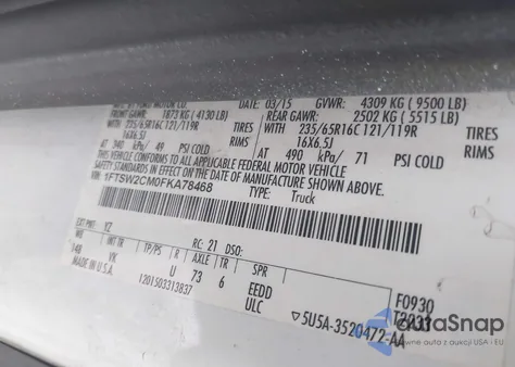 2015 Ford Transit из США, поврежденный, VIN 1FTSW2CM0FKA78468